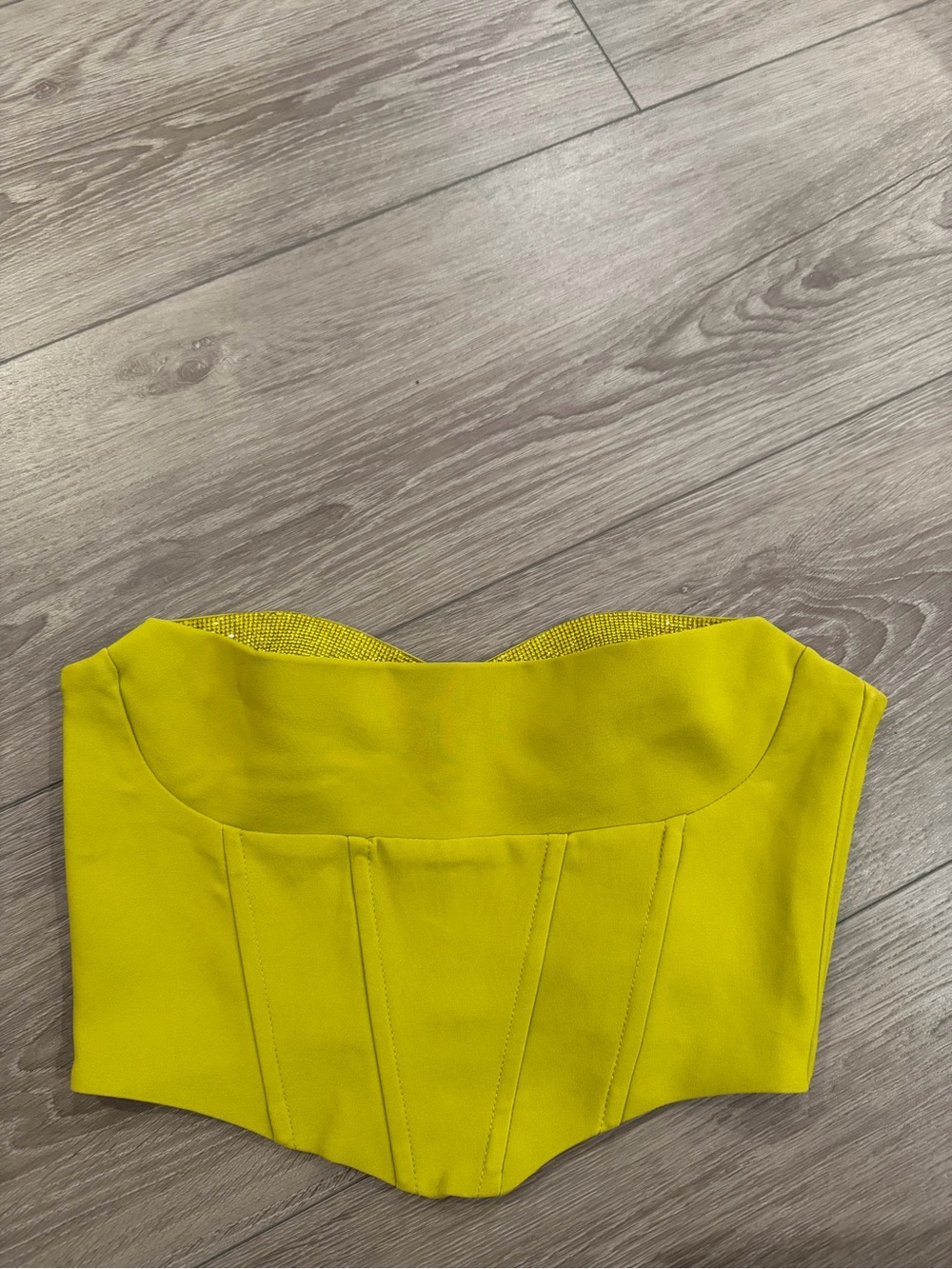 Astr Yellow Strapless Bustier Crop Top